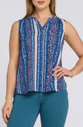 NYDJ Print Pleat Back Sleeveless Split Neck Blouse