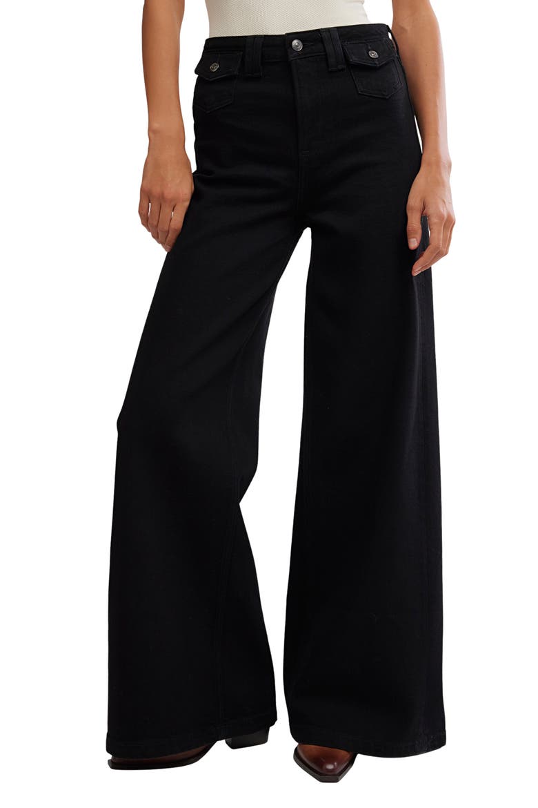 Kellee High Waist Stretch Denim Palazzo Jeans, Main, color, BLACK EYELINER