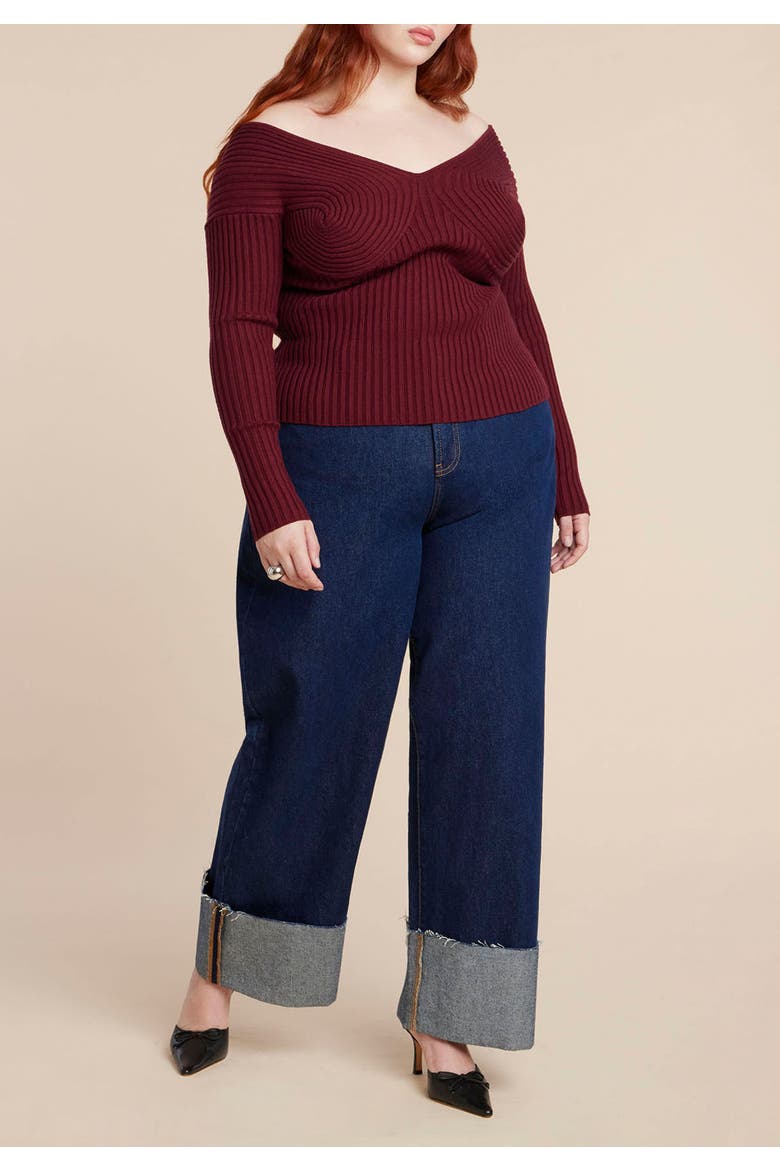 Bust-Stitch Off The Shoulder Sweater, Alternate, color, TAWNY PORT