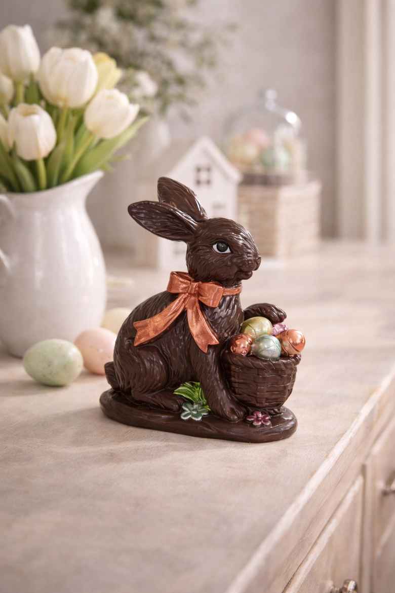 Dark Chocolate Polyresin Easter Rabbit Small Figurine 4.88", Alternate, color, Brown