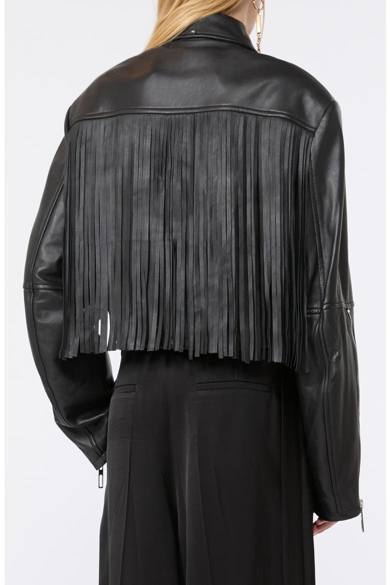 Vicario Fringe Lambskin Leather Crop Jacket, Alternate, color, BLACK
