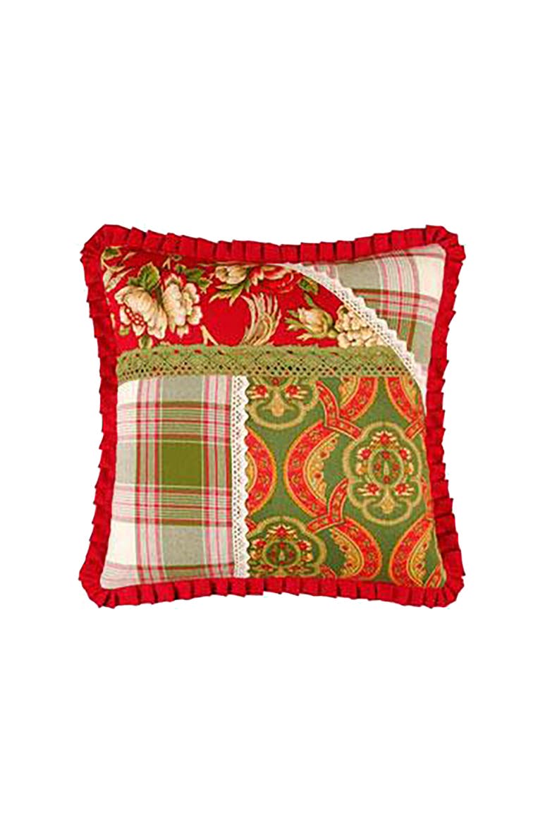 Patchwork & Crochet Quilted Accent Pillow, Main, color, Red