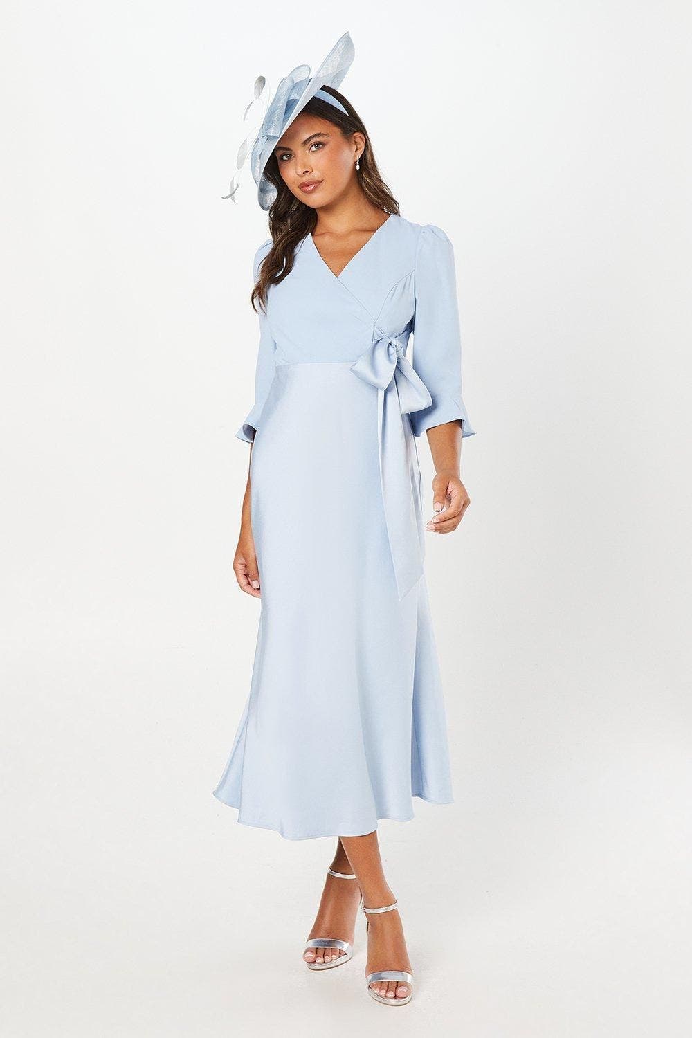 Ruffle Sleeve Satin Wrap Dress - image 3