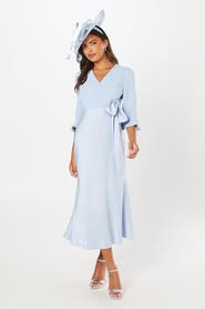 Coast Ruffle Sleeve Satin Wrap Dress