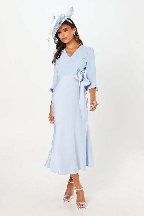 Coast Ruffle Sleeve Satin Wrap Dress In Blue
