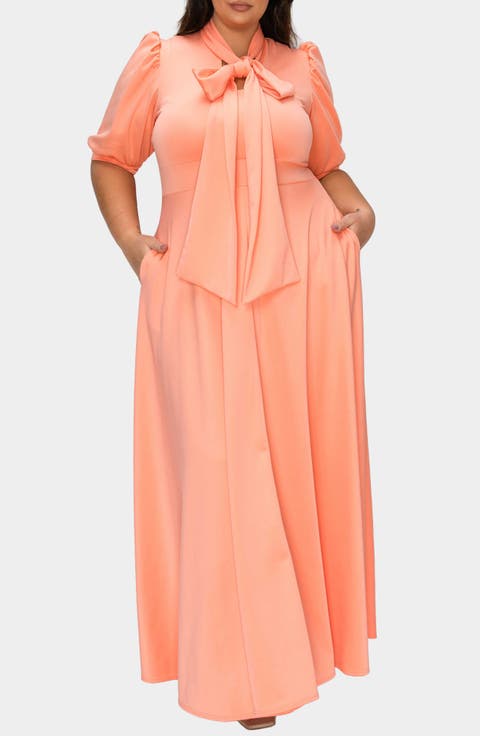 Farrah Donna Tie Neck Maxi Dress (Plus)