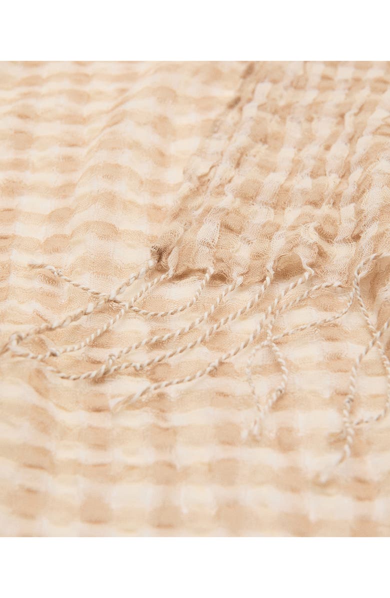 MANGO Fringe Trim Cotton Gauze Scarf, Alternate, color, Beige