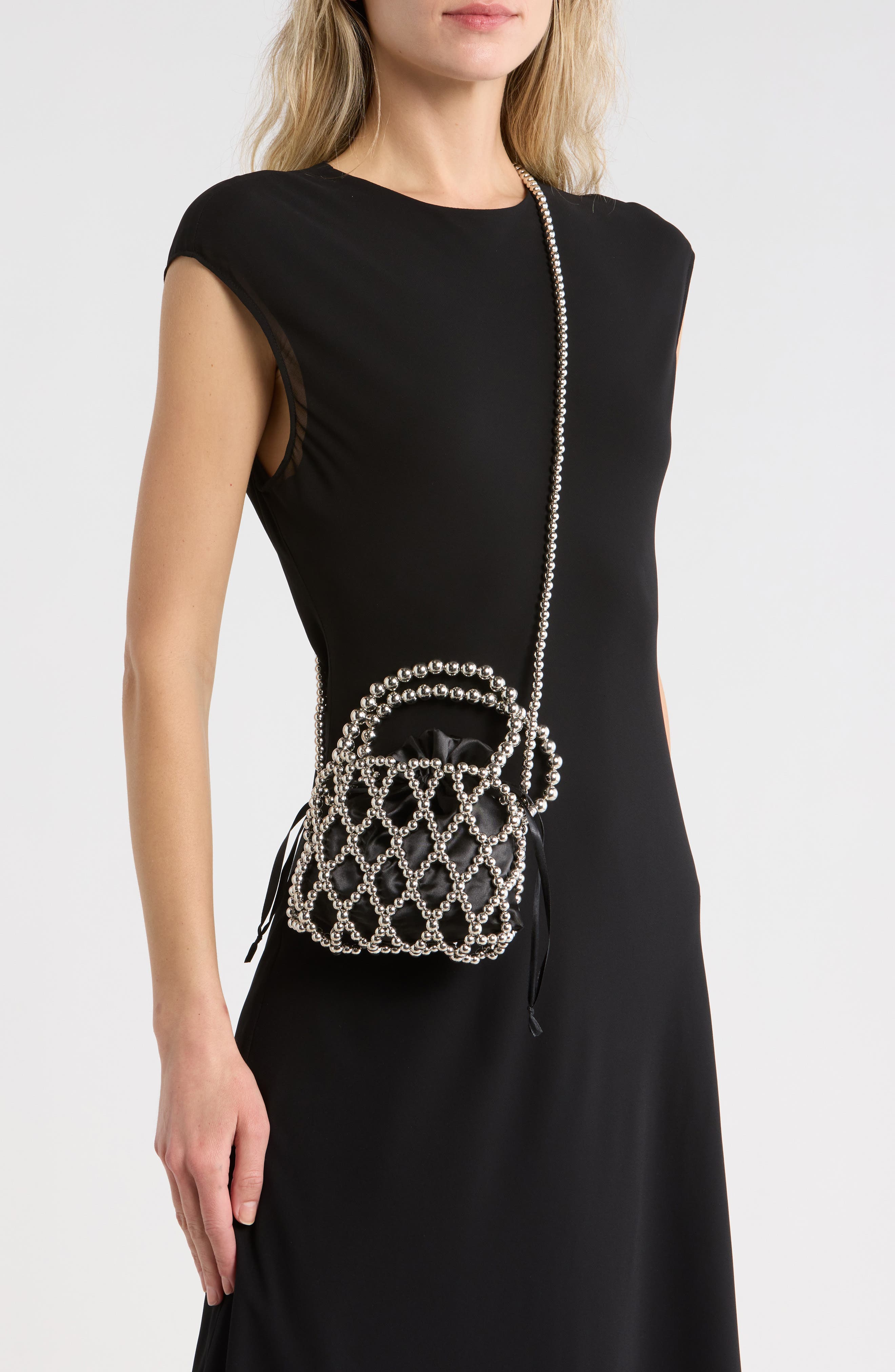 BCBG Beaded Cage Mini Bag, Alternate, color, Black