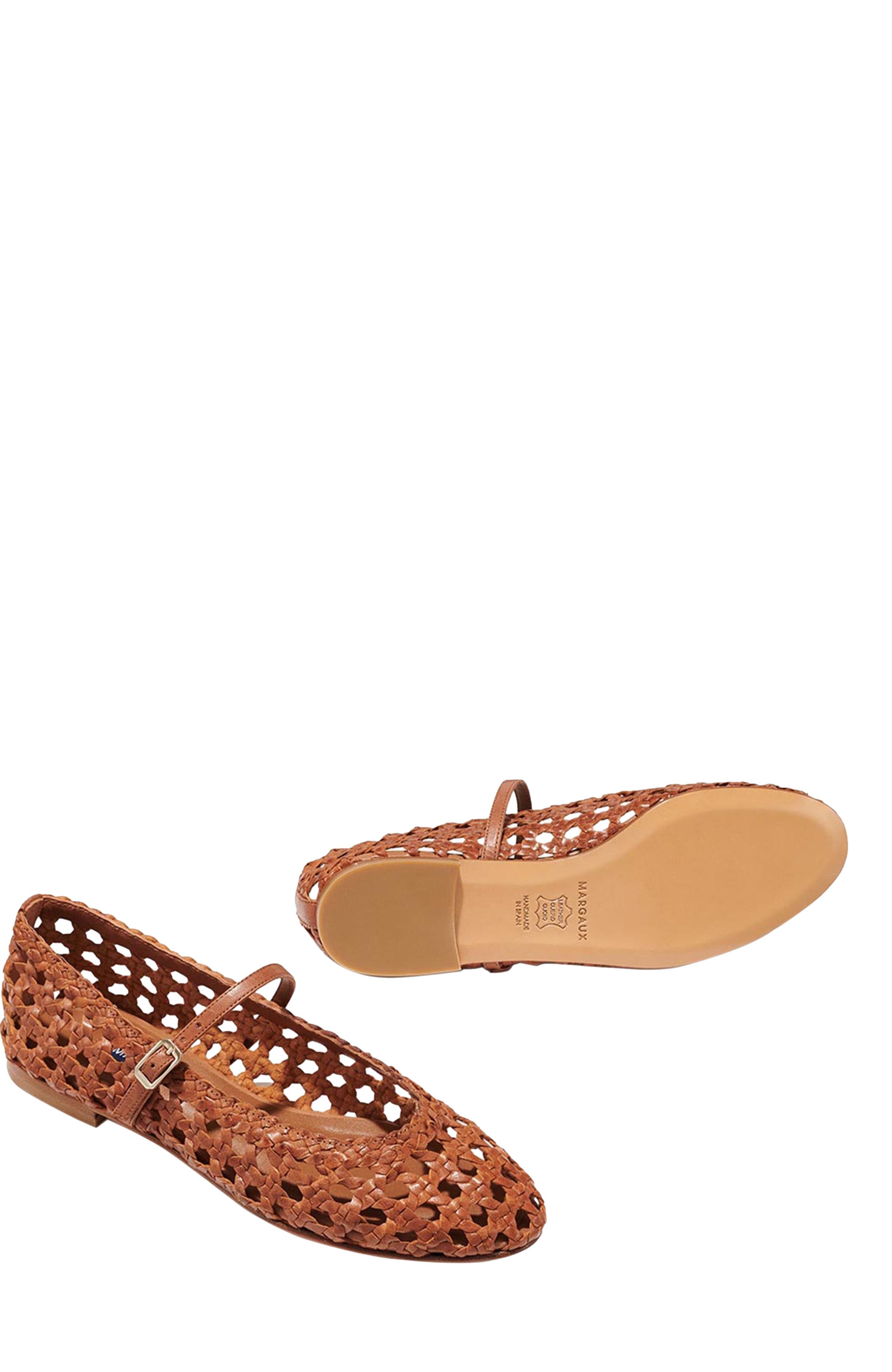 MARGAUX The Woven Demi Jane Flat, Alternate, color, Saddle Leather