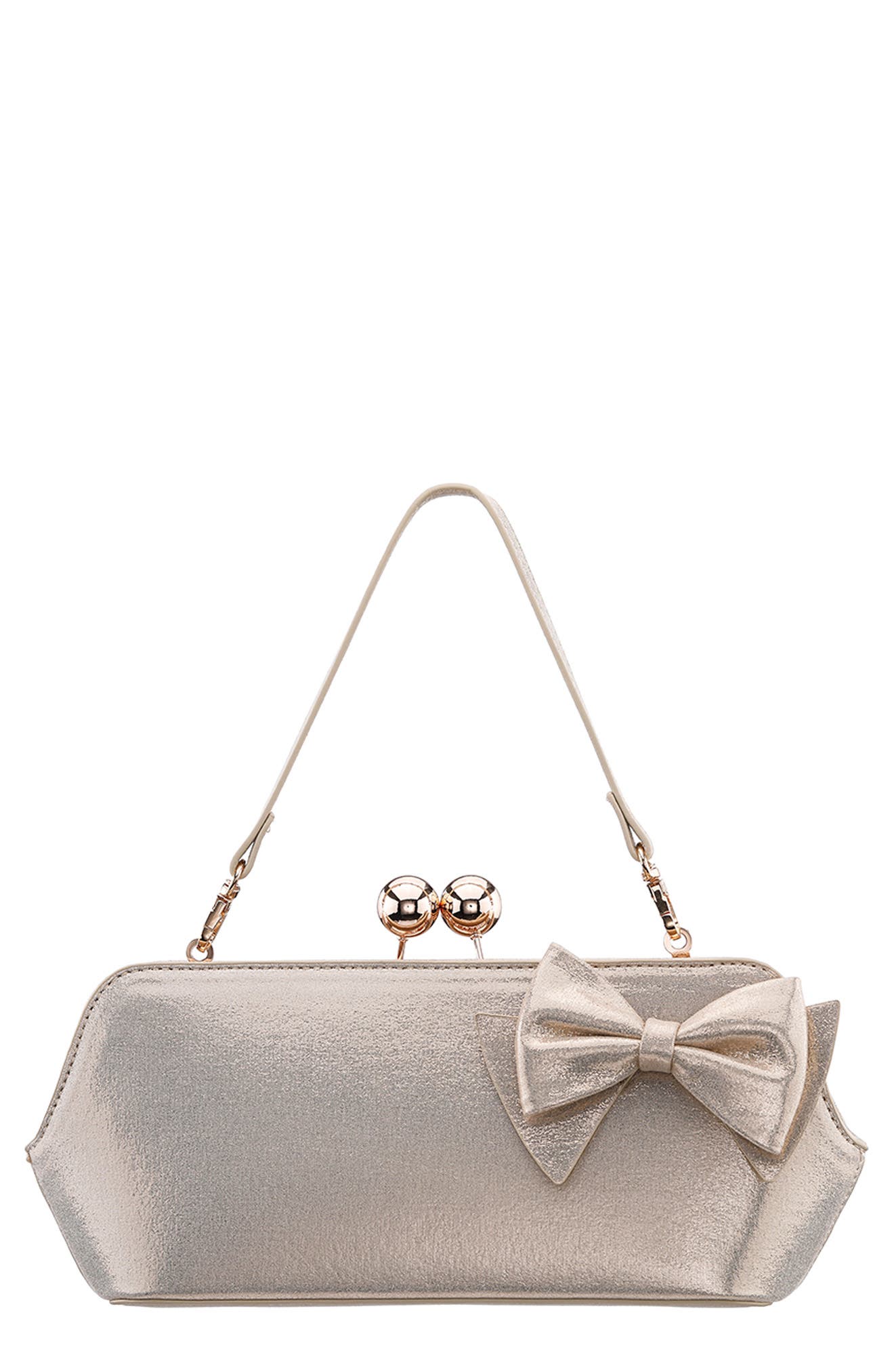 Kenji Bow Frame Clutch, Main, color, PLATINO