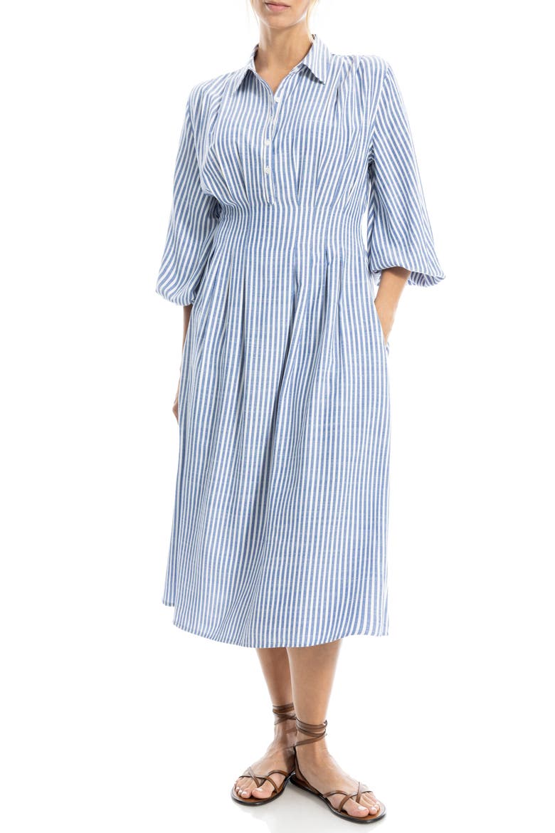Stripe Balloon Sleeve Shirtdress, Main, color, DENIM/ BLACK FRAMED STRIPE