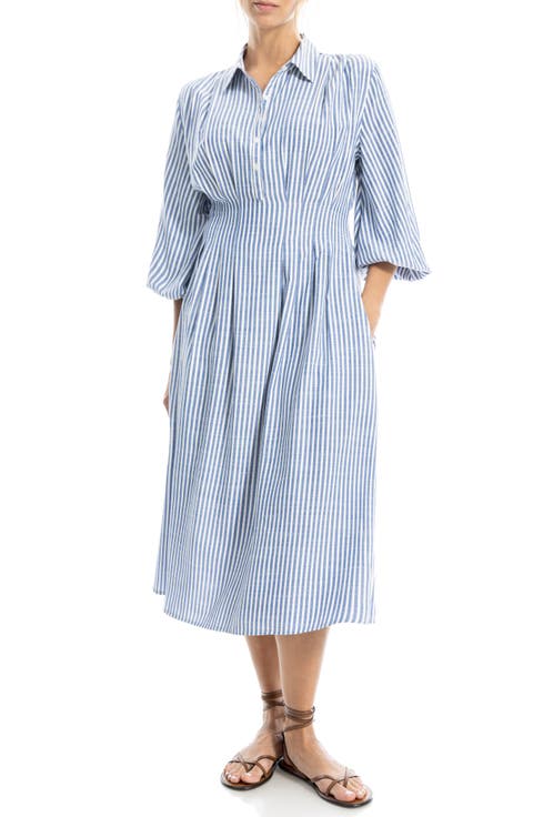 Stripe Balloon Sleeve Shirtdress