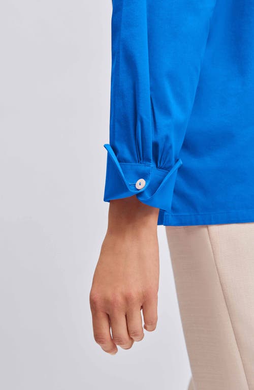 Shop Foxcroft Bella Solid Popover Top In Cobalt Blue
