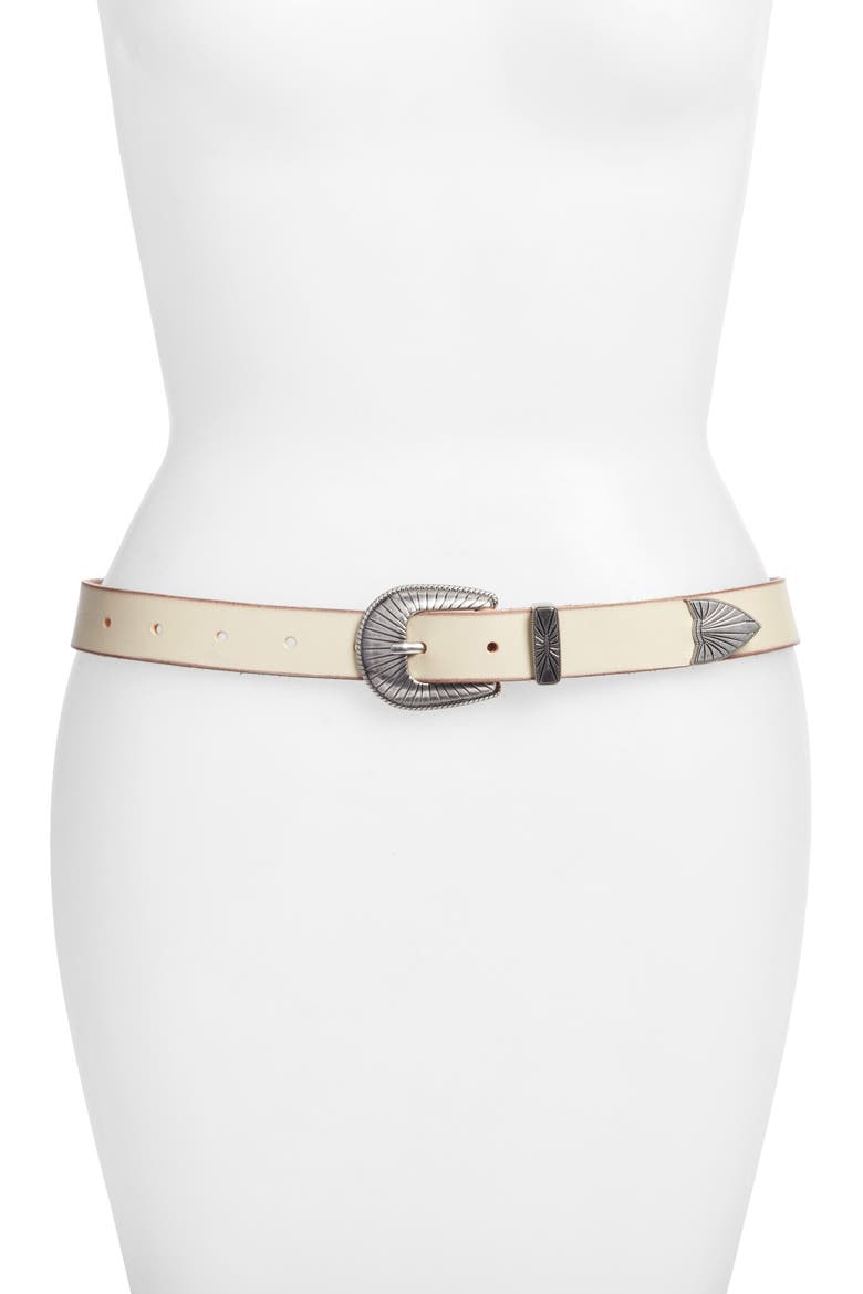 Ellen Leather Belt, Main, color, IVORY