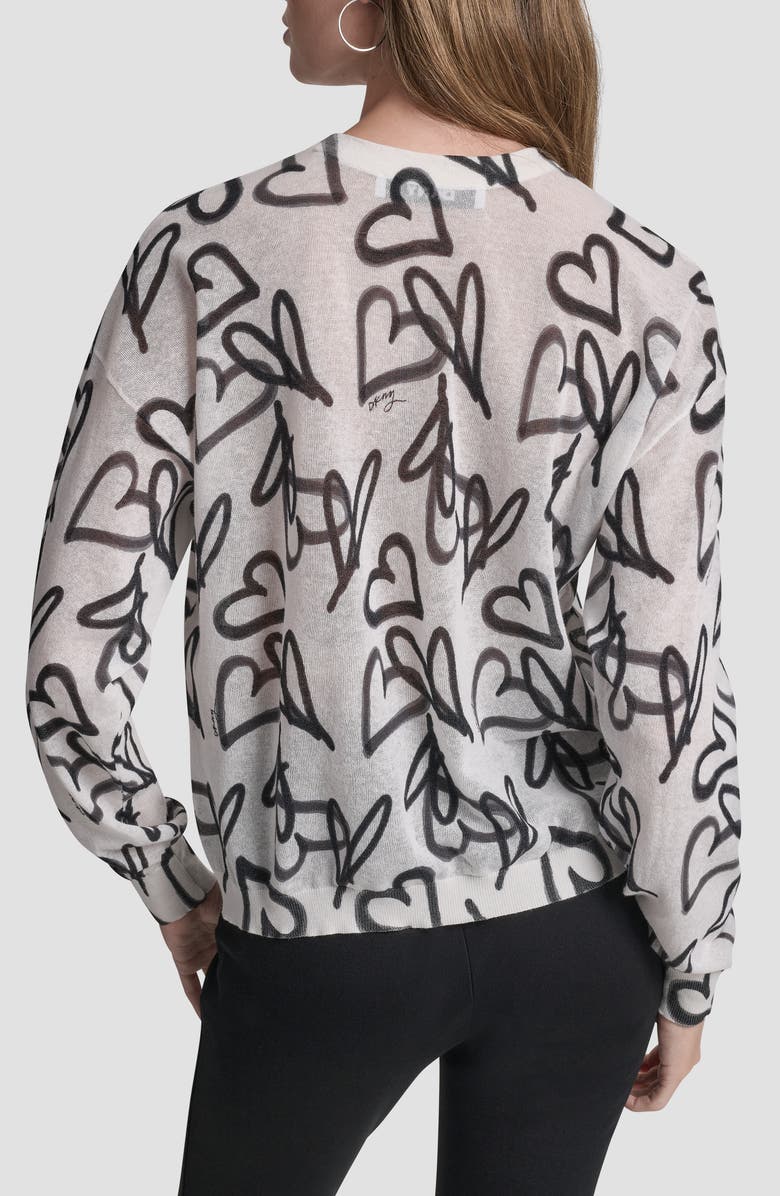 DKNY Lightweight Graffiti Heart Print Sweater, Alternate, color, Ivory Graffiti Heart