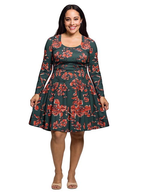 Long Sleeve Fit and Flare Dress in Floral Print