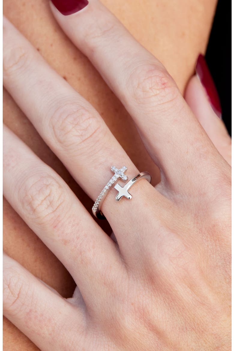 Diamond Cross Ring, Alternate, color, SILVER