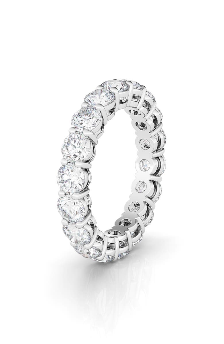 HauteCarat Lab Created Diamond Single Prong 18K Gold Eternity Band Ring, Alternate, color, White Gold