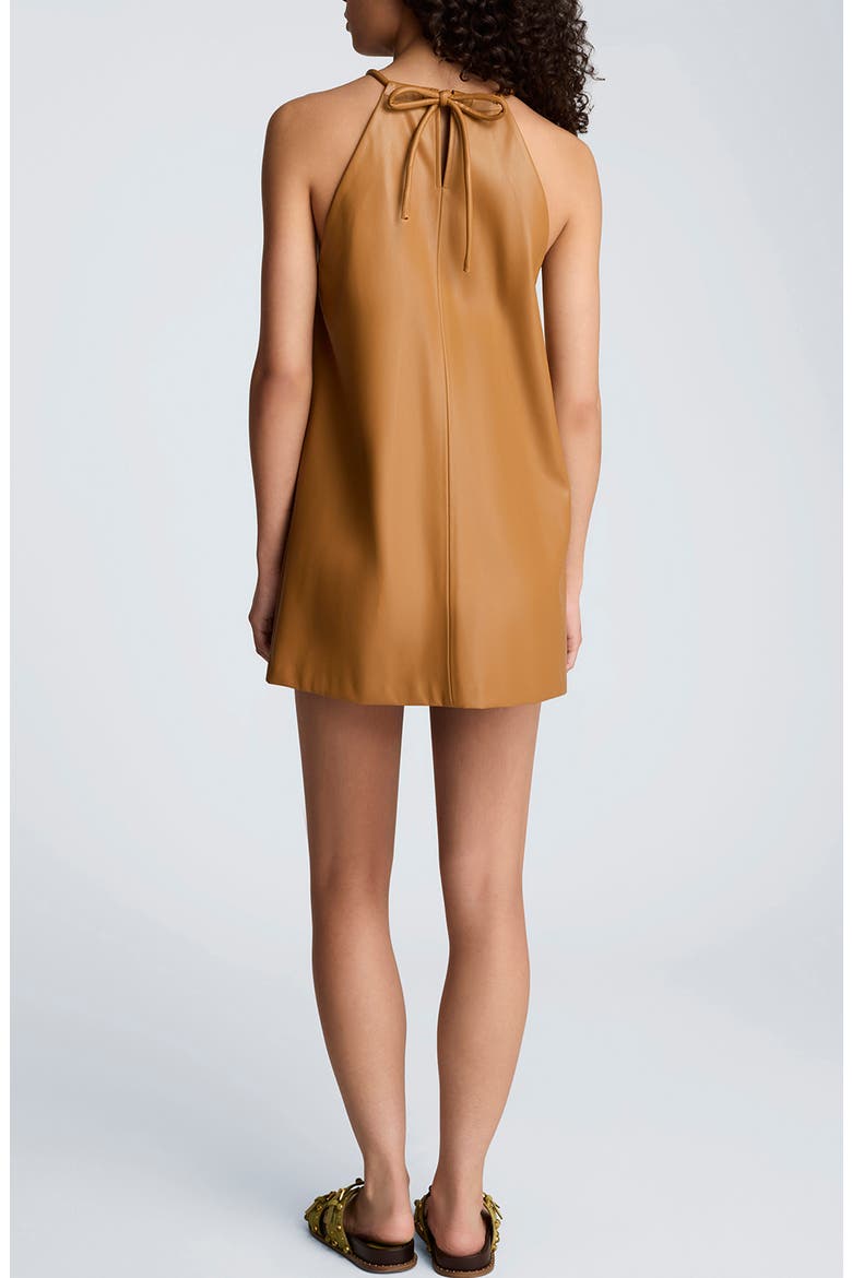 Faux Leather Halter Minidress, Alternate, color, SOFT COCOA