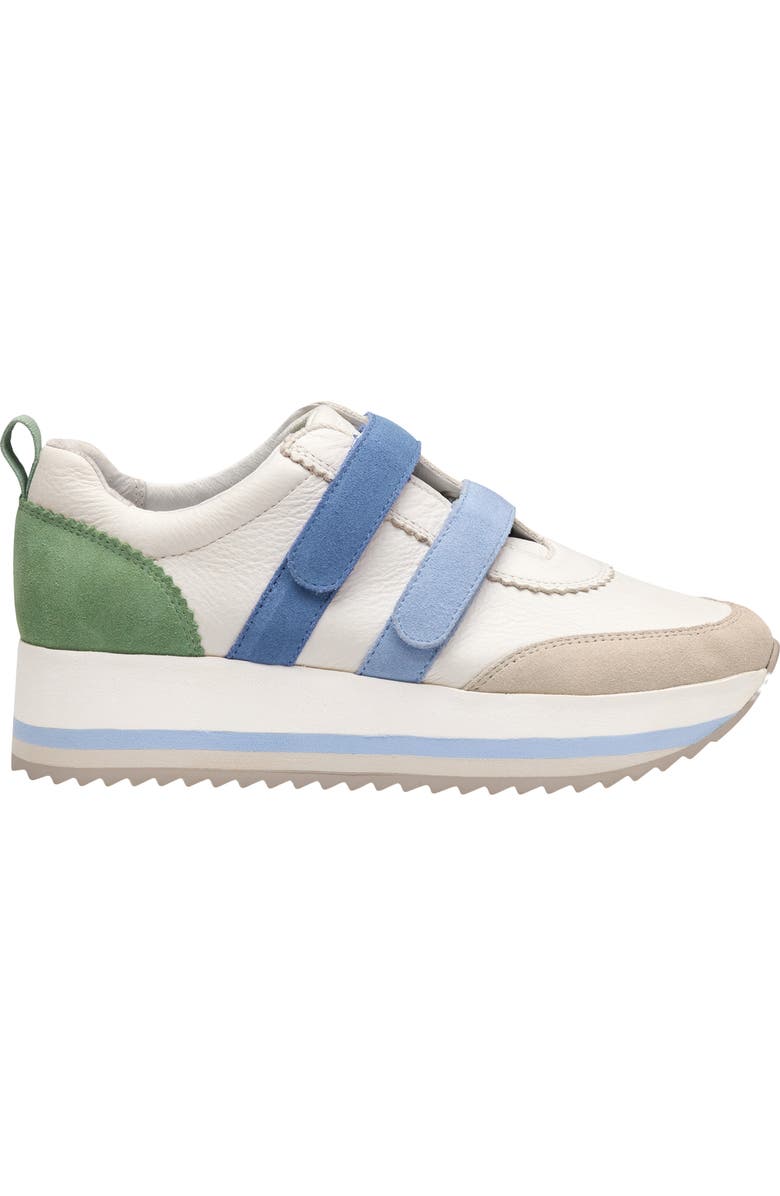 Johnston & Murphy Gracie Double Strap Platform Sneaker, Alternate, color, White/ Blue/ Green Suede