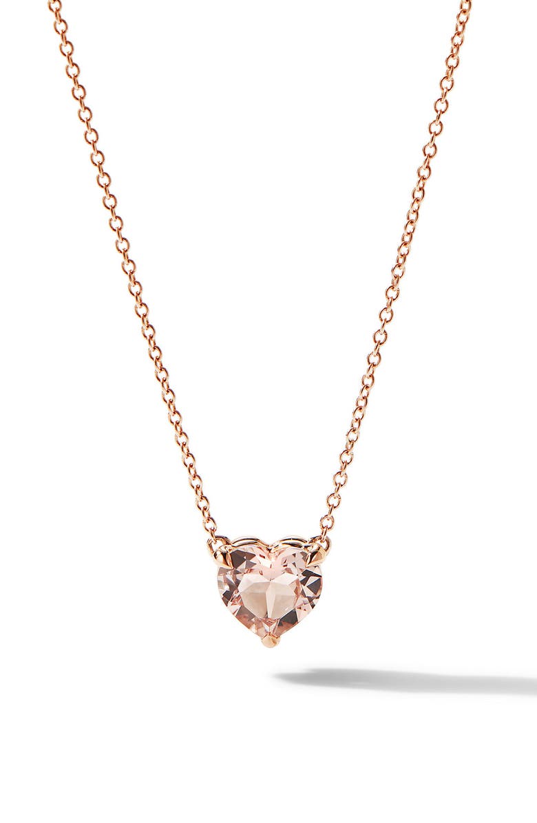 David Yurman Heart Pendant Necklace in 18K Rose Gold with Morganite, Main, color, 