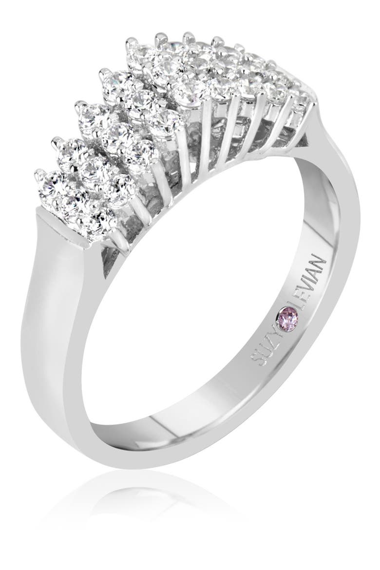 Sterling Silver White Cubic Zirconia 3-Row Ring, Main, color, WHITE