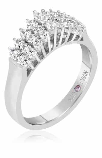 Sterling Silver White Cubic Zirconia 3-Row Ring