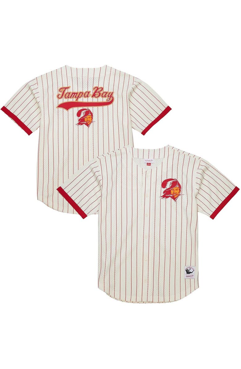 Mitchell & Ness Men's Mitchell & Ness  Cream Tampa Bay Buccaneers Final Seconds Vintage Logo Mesh Button-Up Shirt, Main, color, 