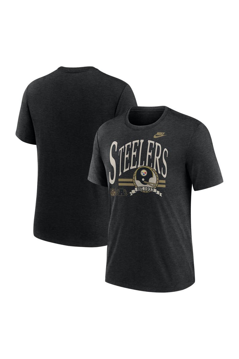 Men's Nike Heather Black Pittsburgh Steelers Rewind Tri-Blend T-Shirt, Main, color, Heather Black
