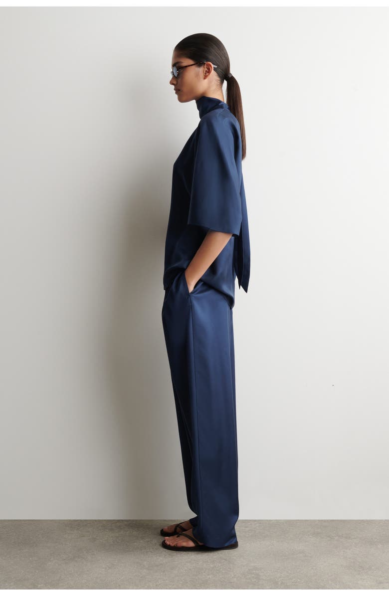 COS Draped Tie-detail Silk Top, Alternate, color, Navy