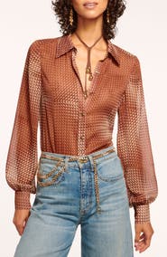 Ramy Brook Polly Metallic Stripe Geo Print Button-Up Shirt