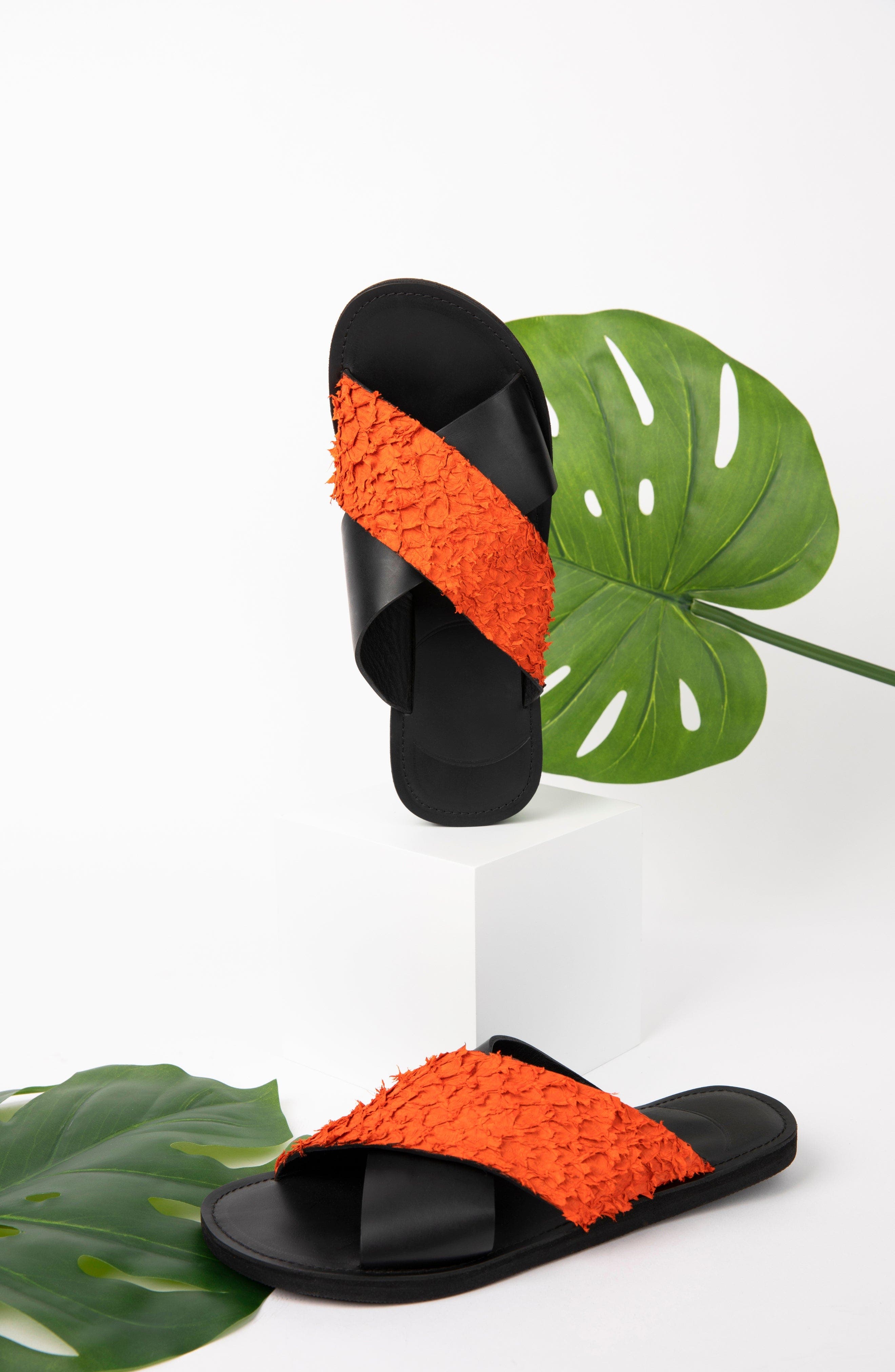 Sarep + Rose Pike Leather Sandal, Alternate, color, Black And Orange