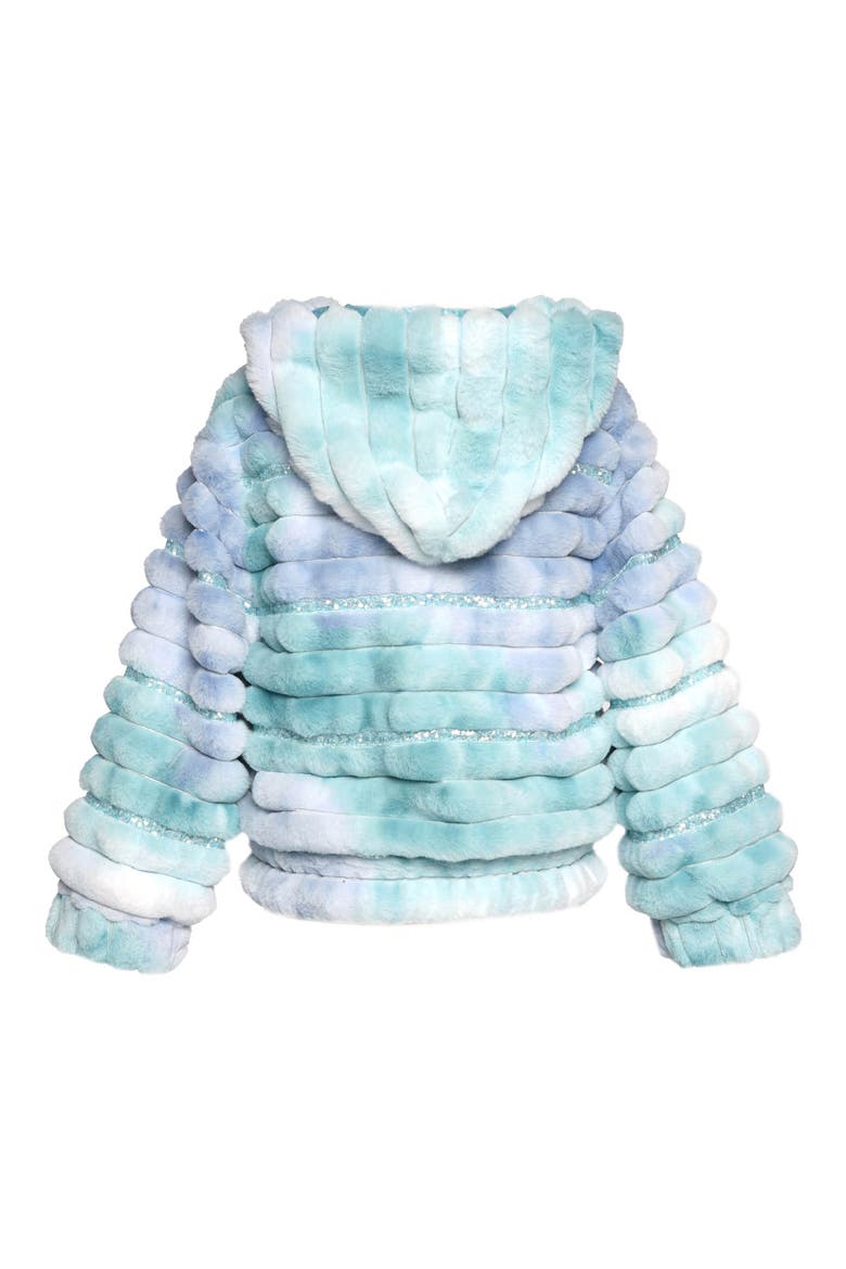 Kids' Tie Dye Quilted Faux Fur Hooded Jacket, Alternate, color, AQUA MULTI