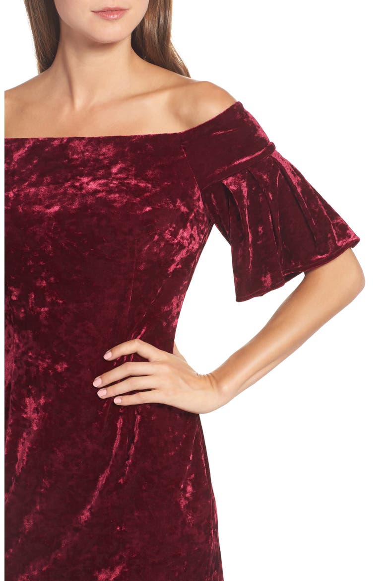Off the Shoulder Velvet Cocktail Dress, Alternate, color, WINE
