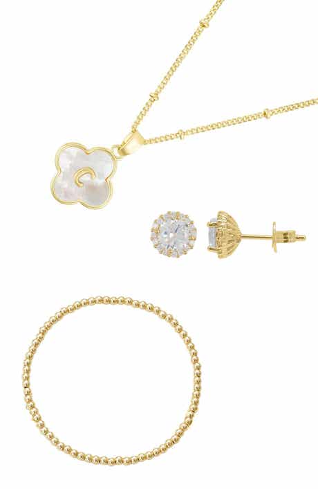 3-Piece Initial Mother-of-Pearl & Cubic Zirconia Jewelry Set
