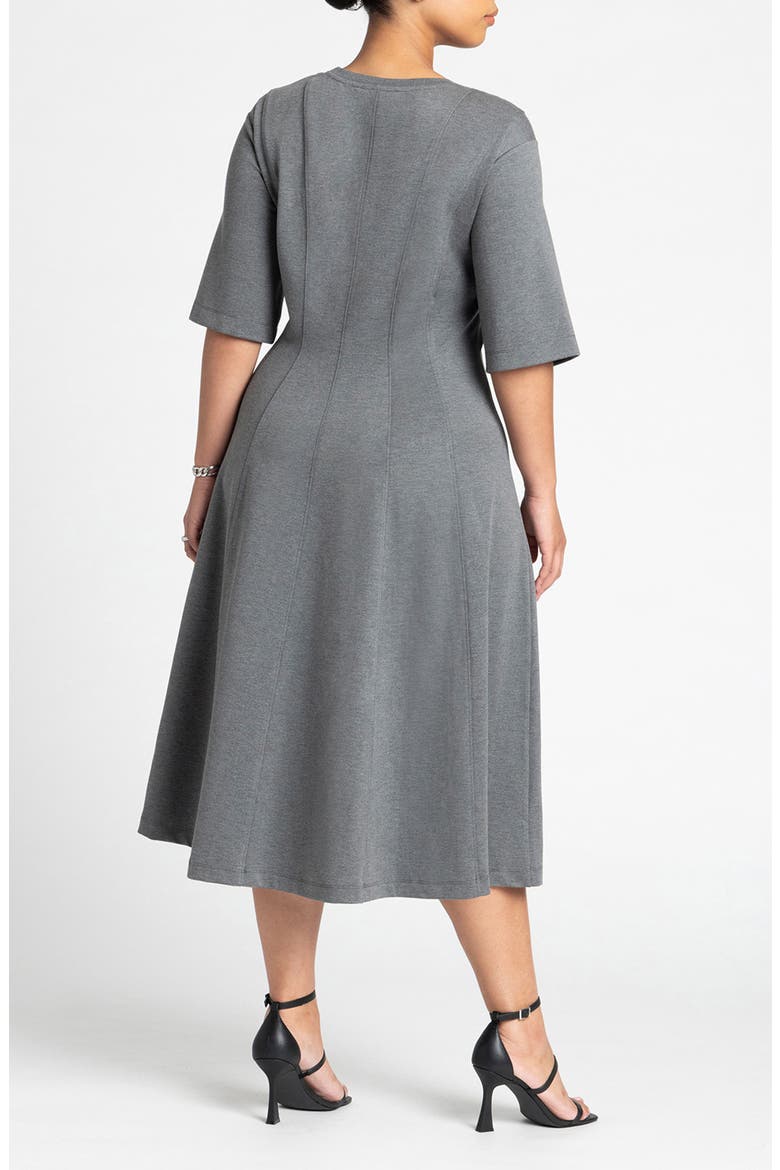 Seam Detail Ponte Workwear Midi Dress, Alternate, color, GREY HEATHER