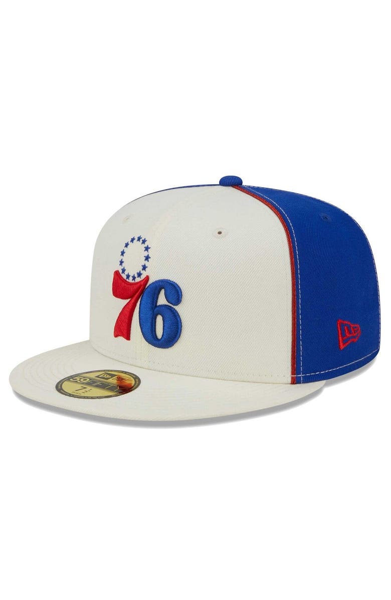 New Era Men's New Era Cream Philadelphia 76ers Piped Pop Panel 59FIFTY Fitted Hat, Main, color, Cream