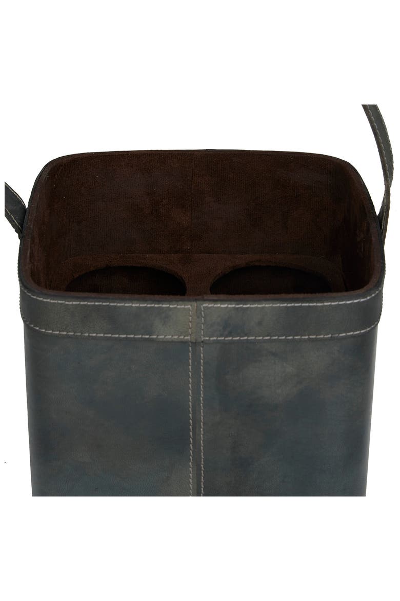 Blue Leather Four Bottle Wine Holder with Carrying Handle, Alternate, color, BLUE