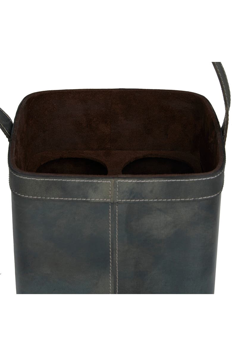 SONOMA SAGE HOME Blue Leather Four Bottle Wine Holder with Carrying Handle, Alternate, color, Blue