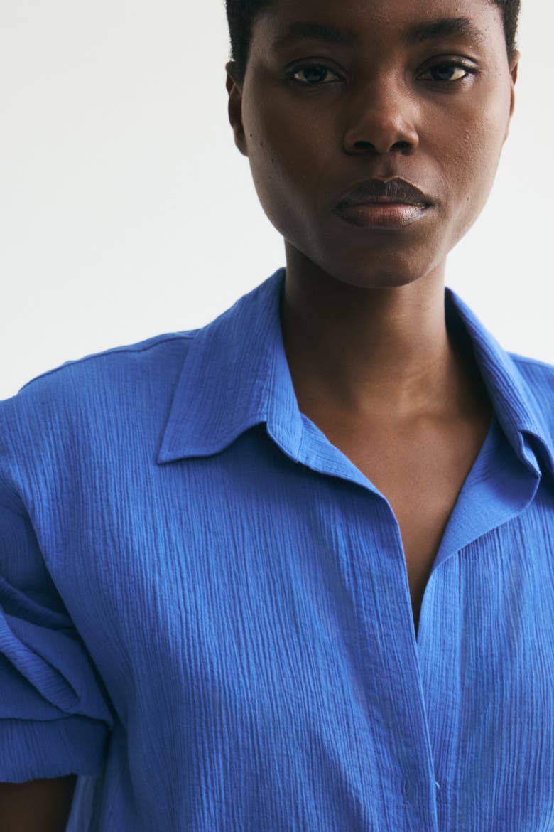 Crinkled Cotton Shirt, Alternate, color, Bright blue