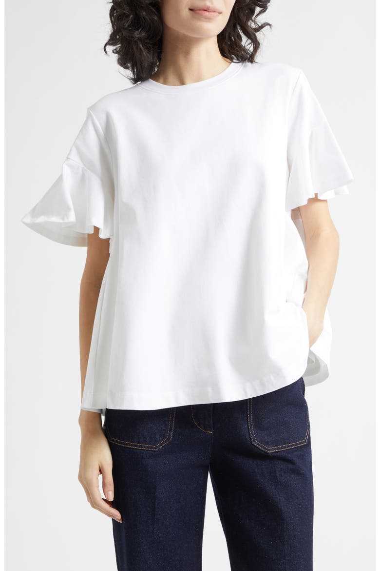 Jane Ruffle Sleeve T-Shirt, Main, color, WHITE