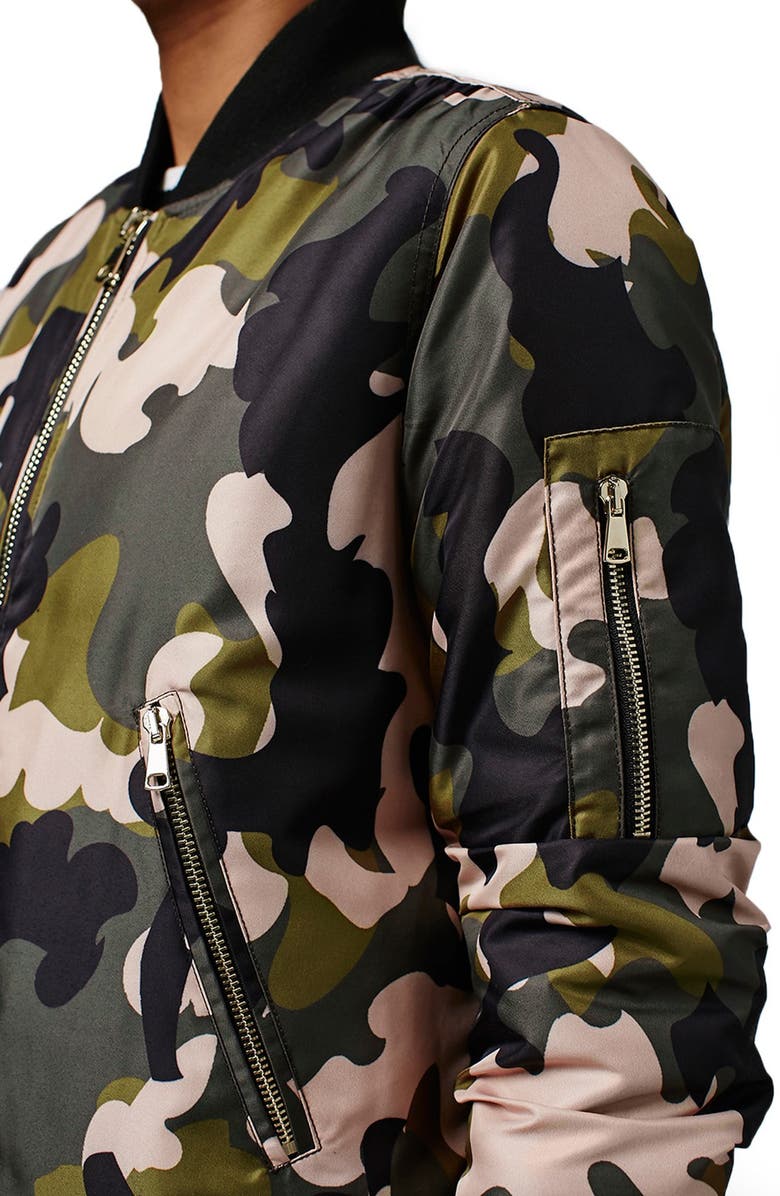 Topshop Camo MA1 Bomber Jacket, Alternate, color,