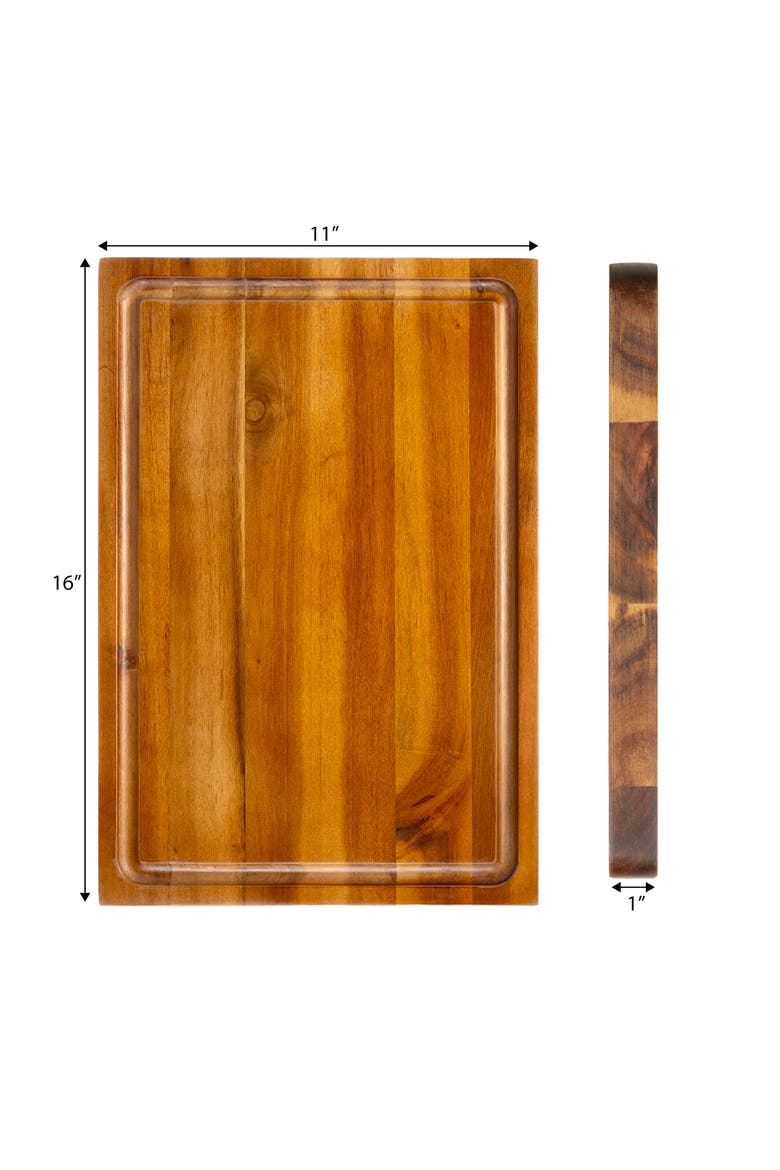 Eldridge Medium Handcrafted Acacia Wood Grain Thick Reversible Cutting Board with Juice Grooves, Alternate, color, Brown