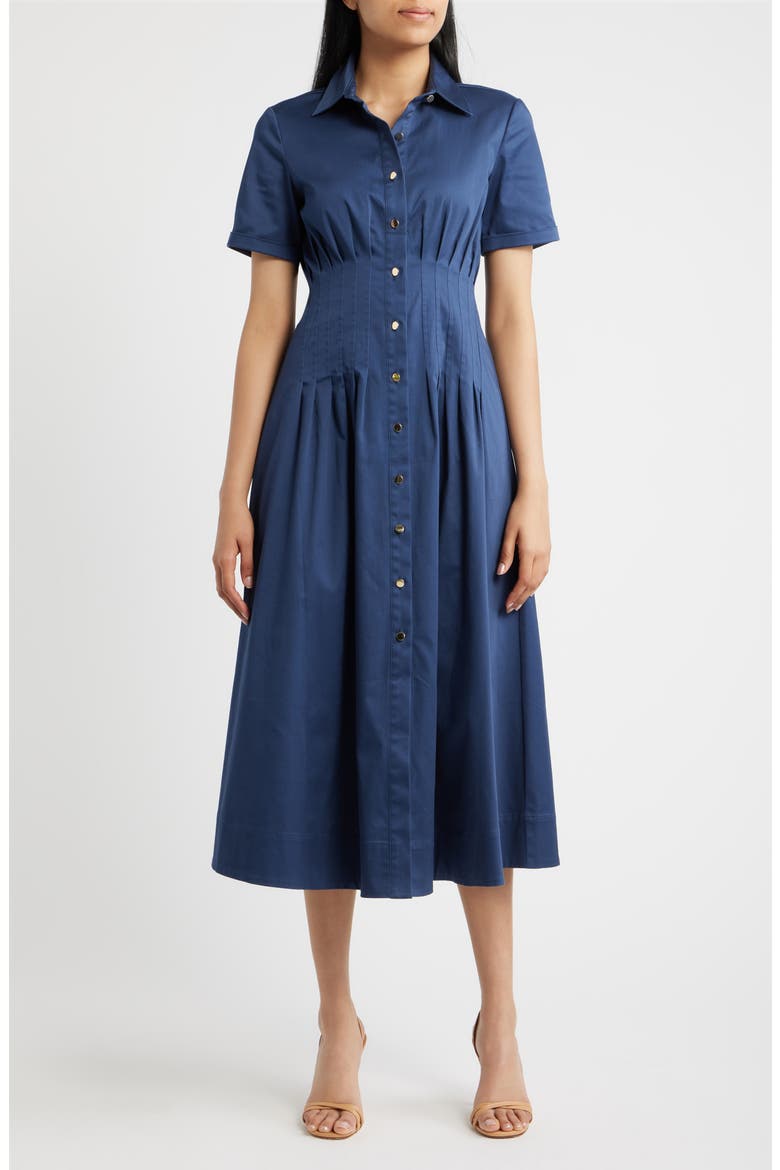 Short Sleeve Stretch Cotton Shirtdress, Main, color, BLUE CARBON