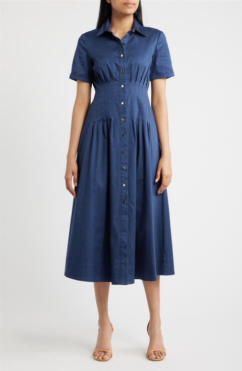 Short Sleeve Stretch Cotton Shirtdress