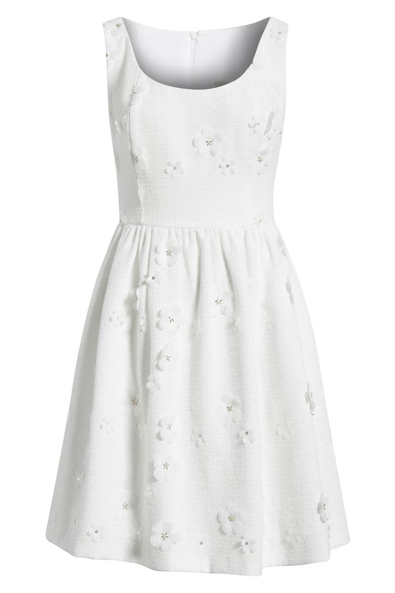 Floral Appliqué Sleeveless Fit & Flare Dress, Alternate, color, IVORY