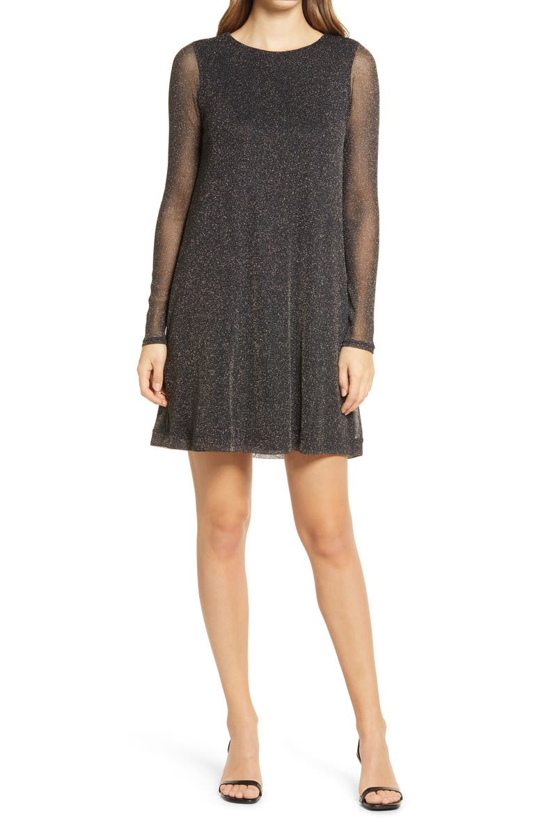 Lilly Pulitzer<sup>®</sup> Ophelia Glitter Onyx Long Sleeve Swing Dress, Main, color, 