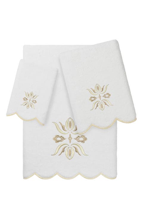 Flower Crest Scallop 3-Piece Towel Set