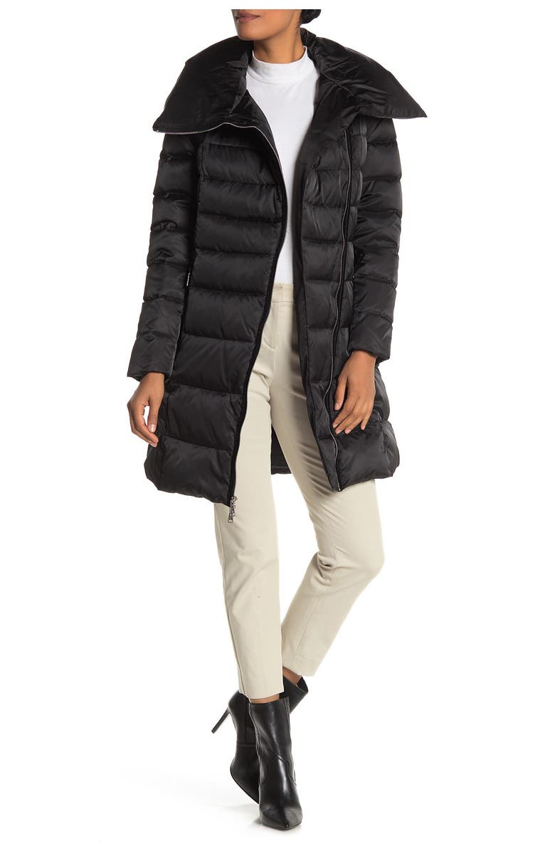Tahari Brooklyn Hooded Asymmetrical Zip Down Puffer Coat, Main, color, 