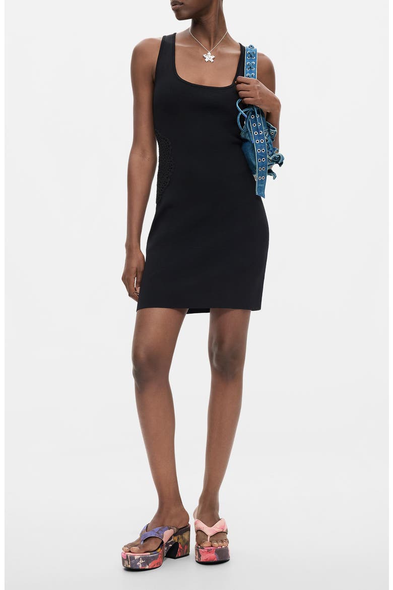 Knit Crochet Trim Minidress, Main, color, BLACK